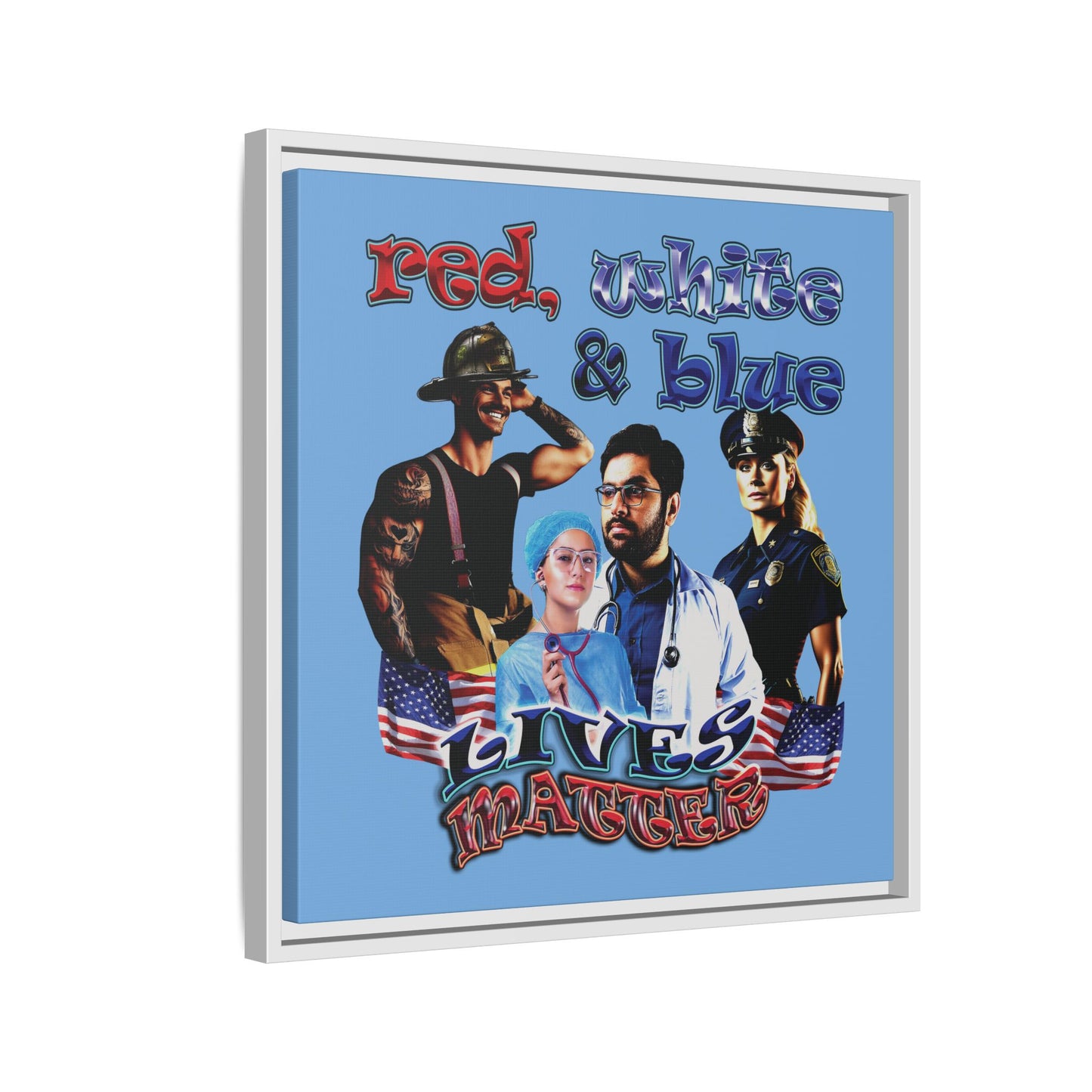 rw&b lives matter - framed canvas art (light blue)