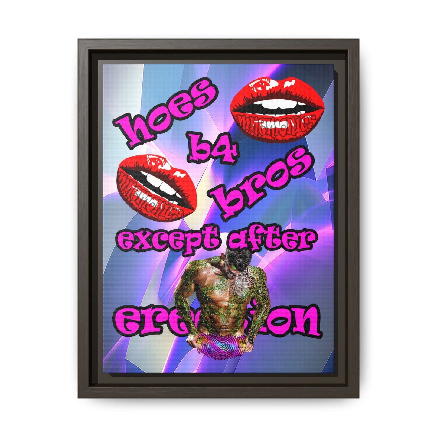 hoes b4 bros - framed canvas art (grey-pink wave)