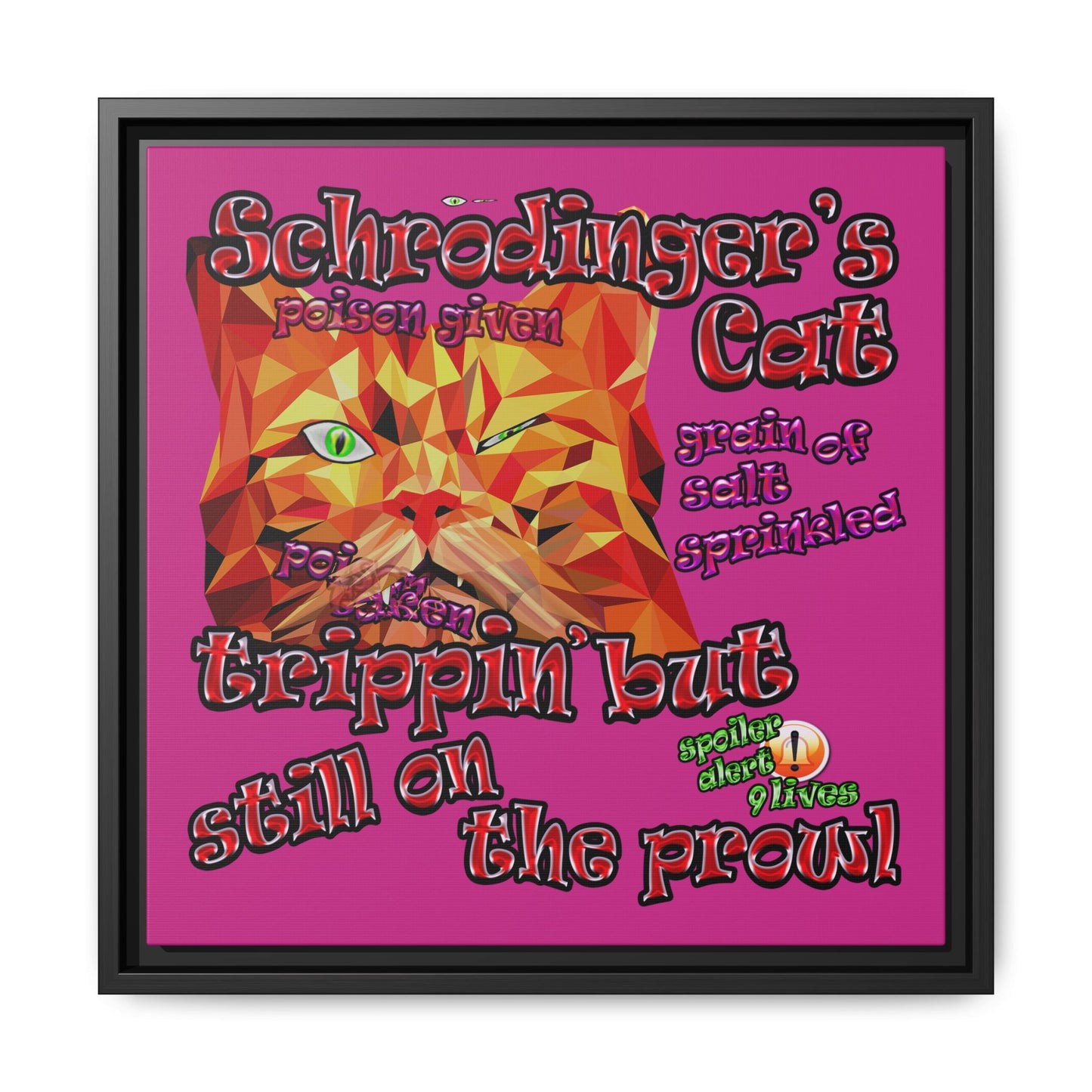 schrodinger's cat - framed canvas art (pink)