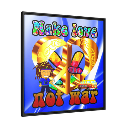 love peace - framed canvas art (blue-white wave)