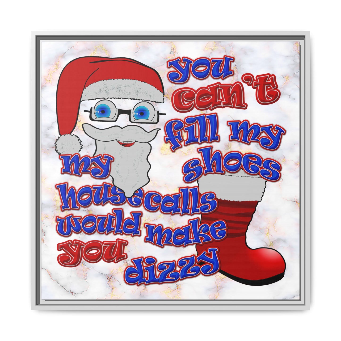 santa's shoes - framed canvas art (white marble)