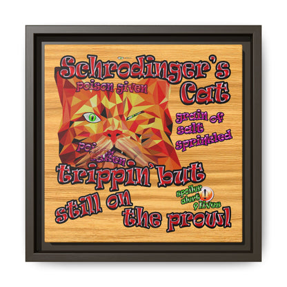 schrodinger's cat - framed canvas art (butterscotch wood finish)