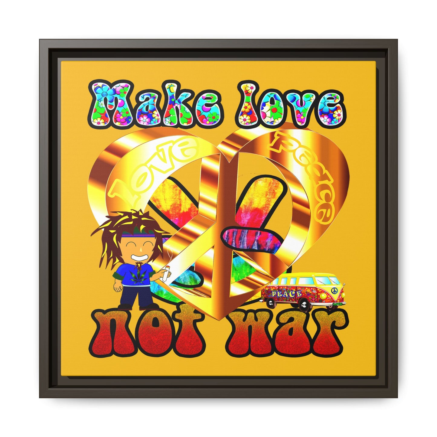love peace - framed canvas art (yellow)