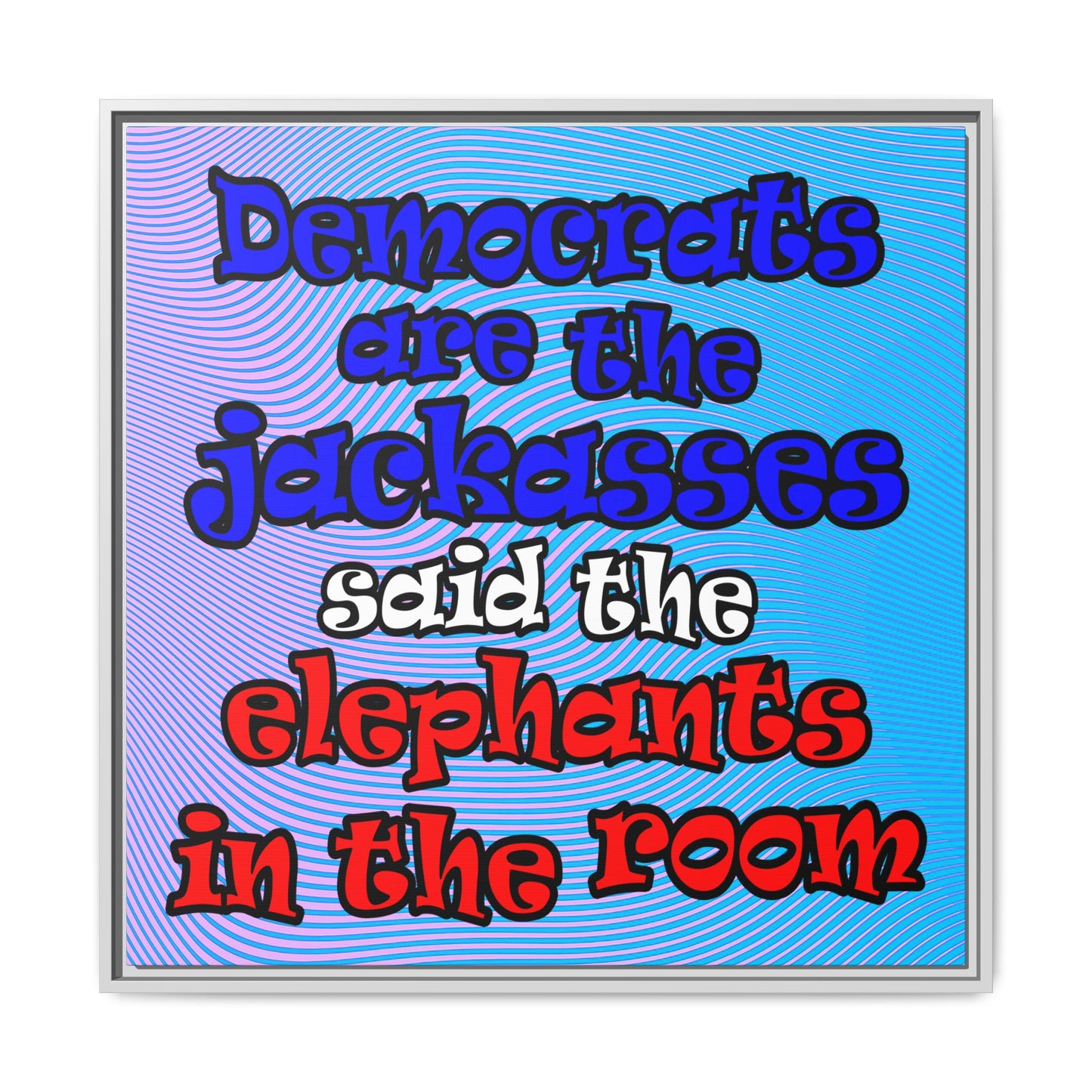 donkeys and elephants - framed canvas art (light blue-purple wave)