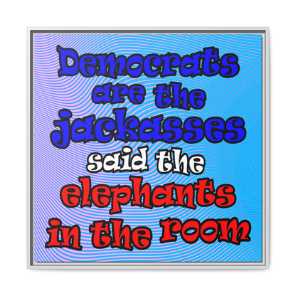 donkeys and elephants - framed canvas art (light blue-purple wave)
