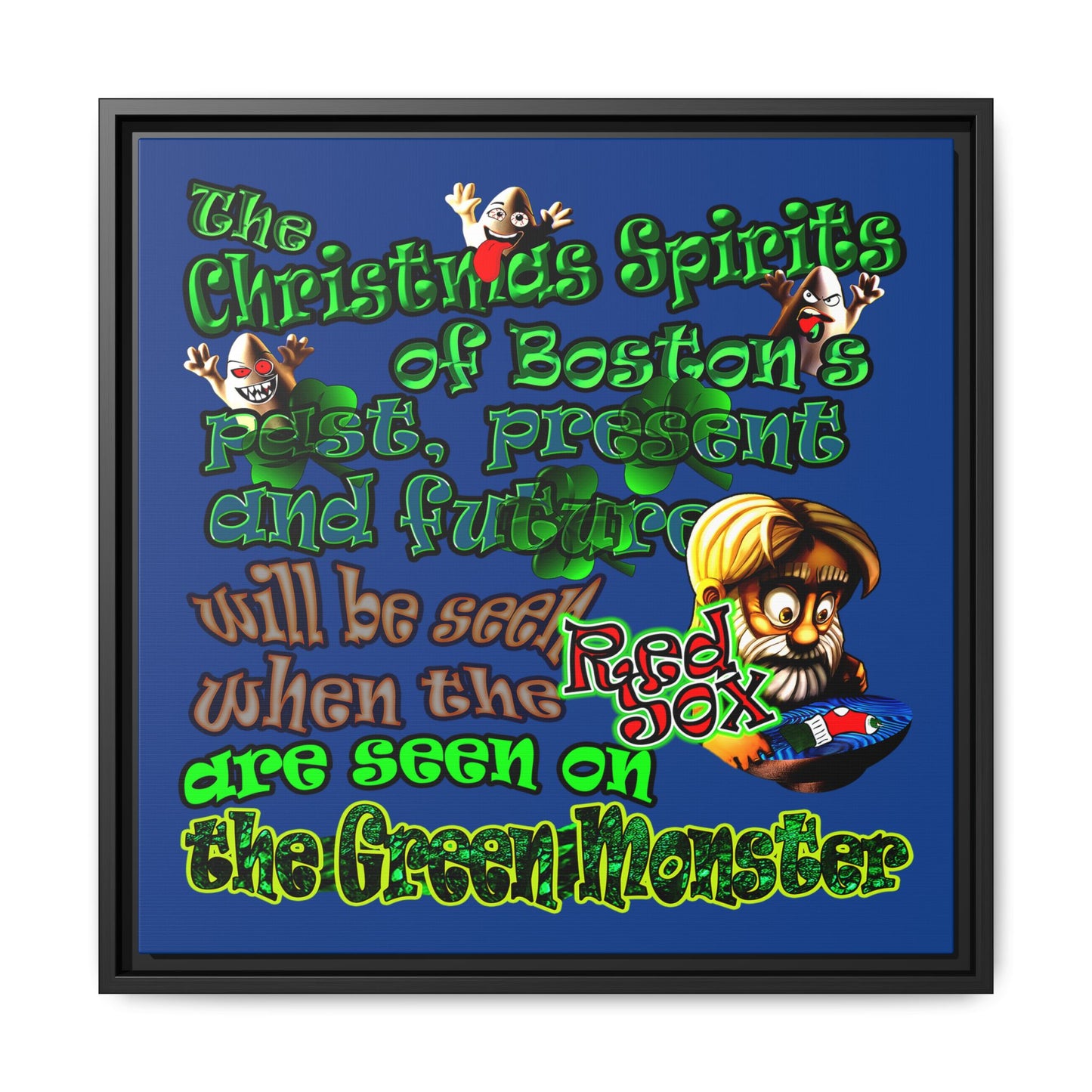 christmas spirits of boston - framed canvas art (dark blue)