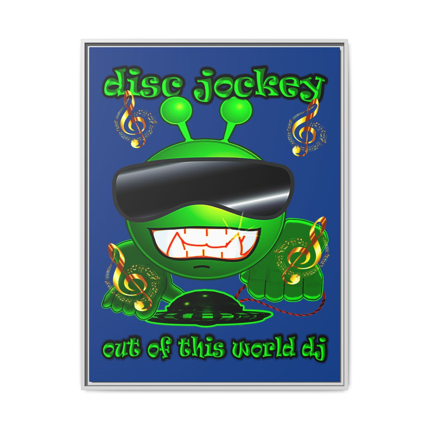 disc jockey - framed canvas art (dark blue)