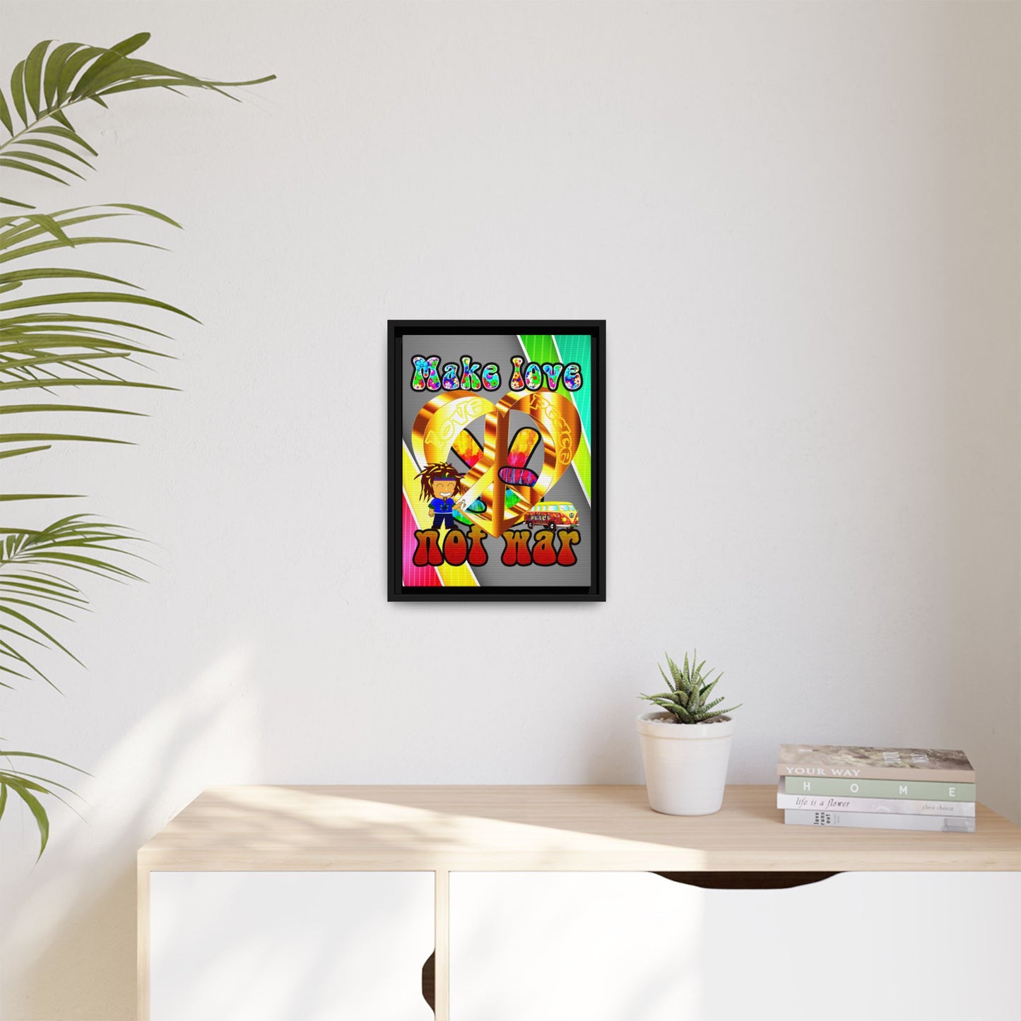 love peace - framed canvas art (rainbow split)
