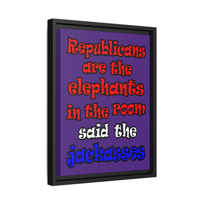 donkeys and elephants - framed canvas art (purple)