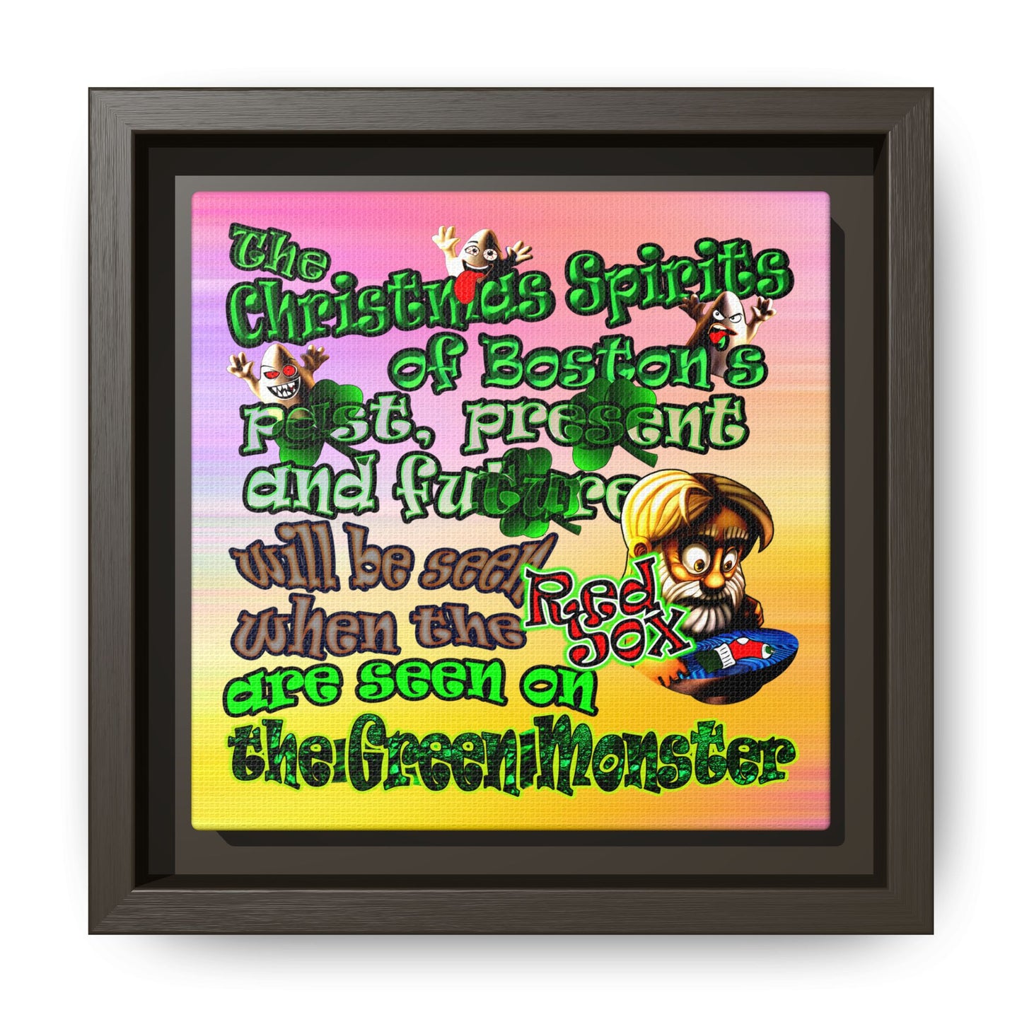 christmas spirits of boston - framed canvas art (color blur)