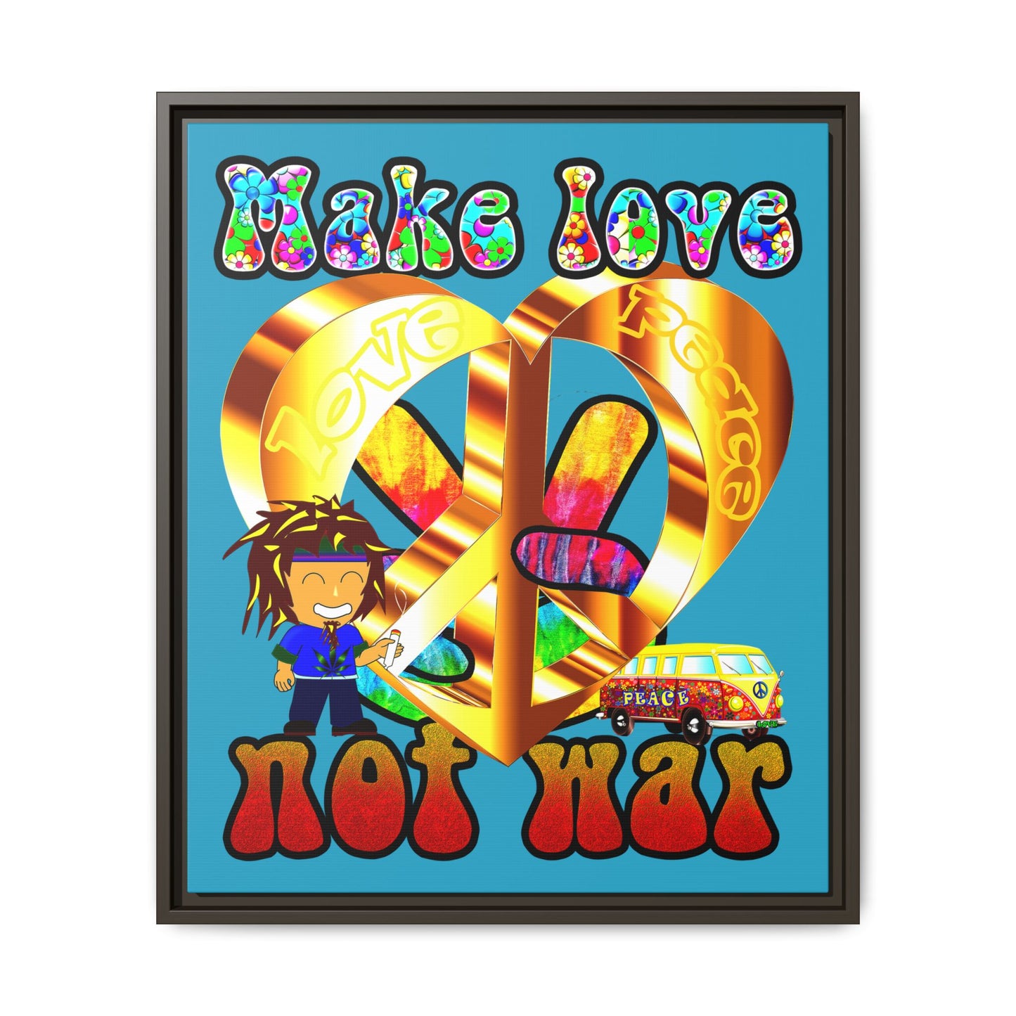 love peace - framed canvas art (turquoise)
