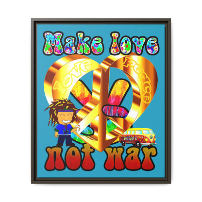 love peace - framed canvas art (turquoise)