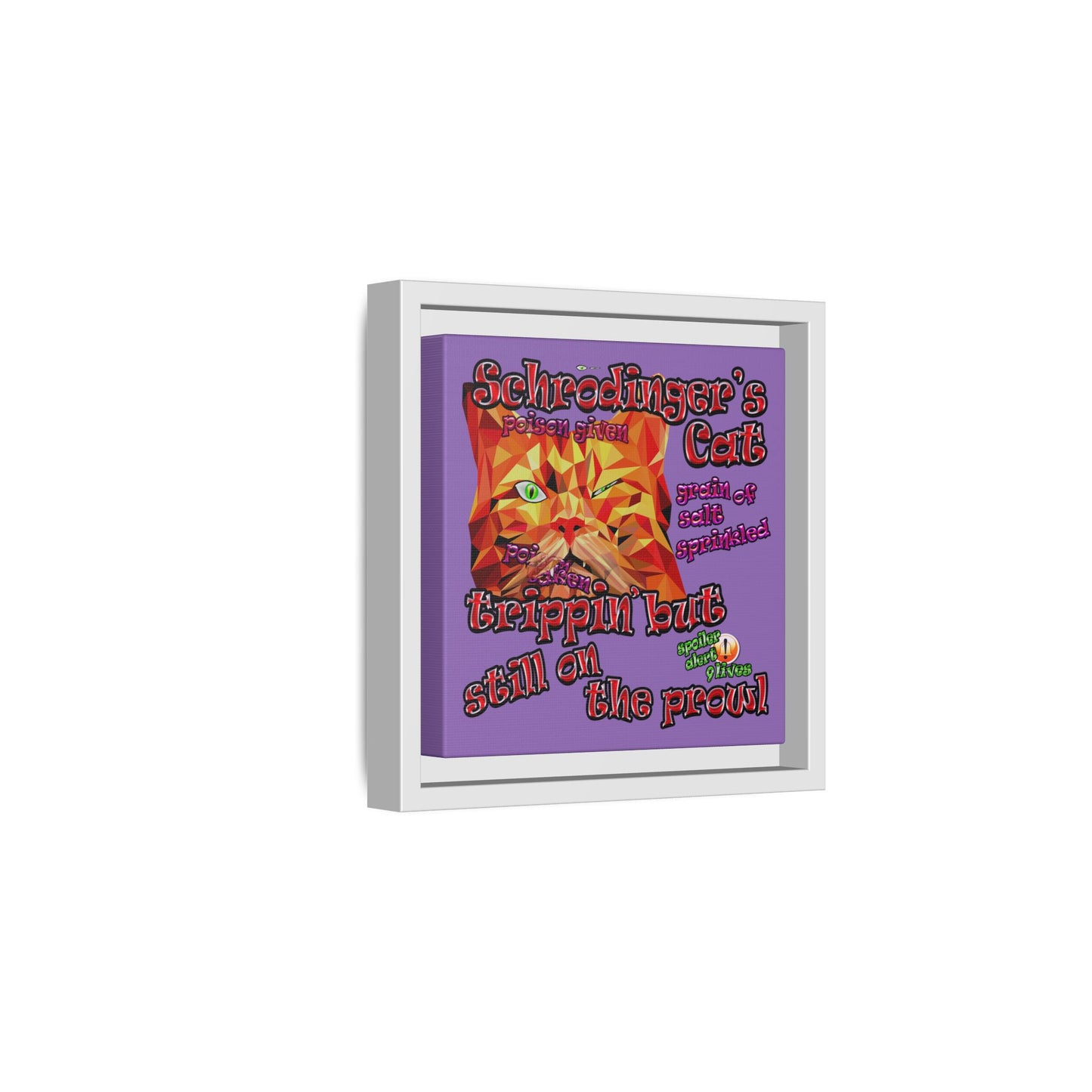 schrodinger's cat - framed canvas art (light purple)