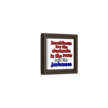 donkeys and elephants - framed canvas art (white)