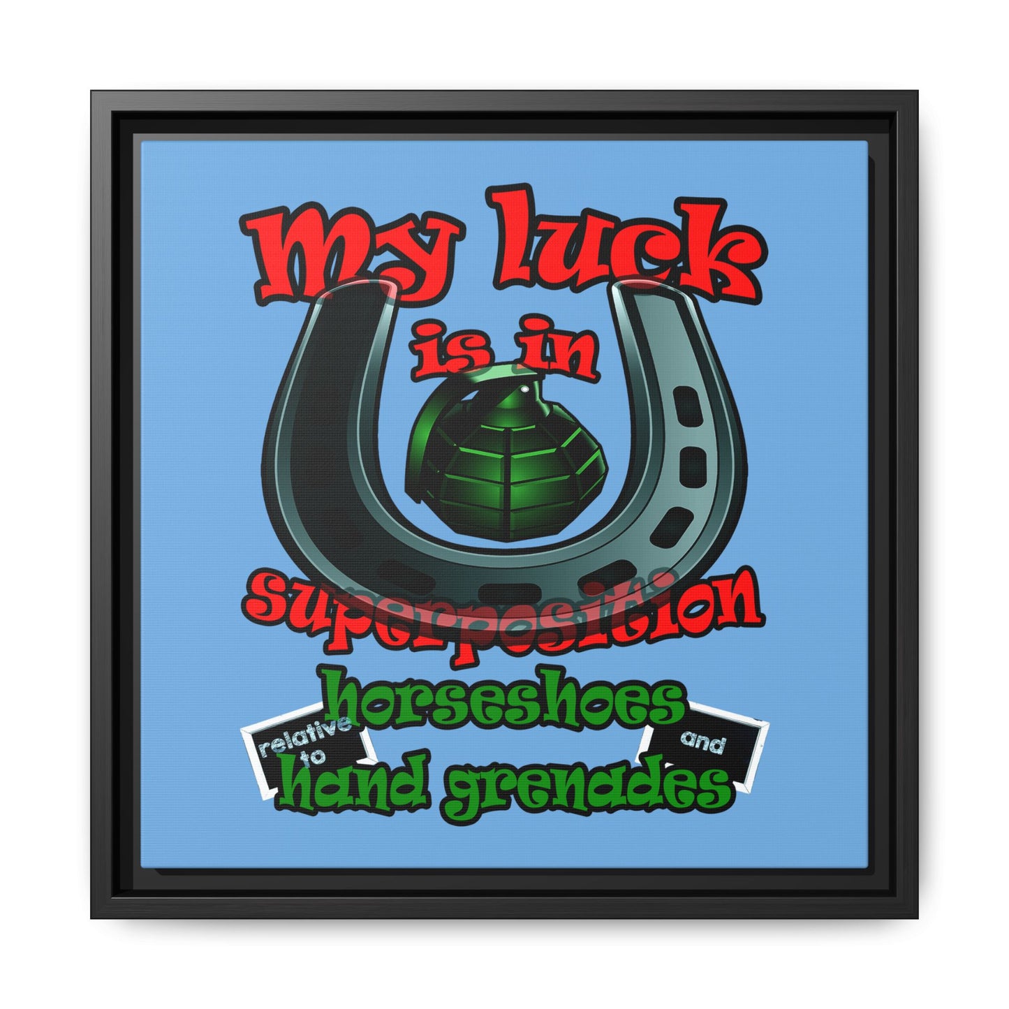 my luck - framed canvas art (light blue)