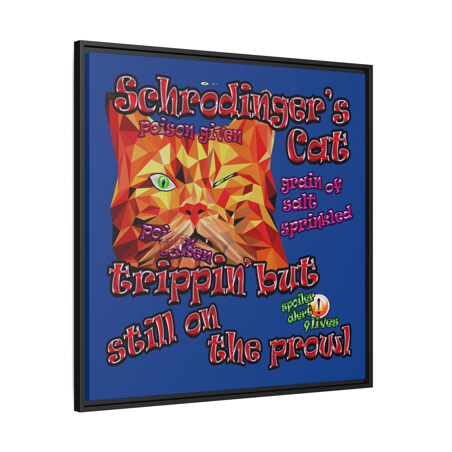 schrodinger's cat - framed canvas art (dark blue)