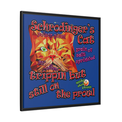 schrodinger's cat - framed canvas art (dark blue)