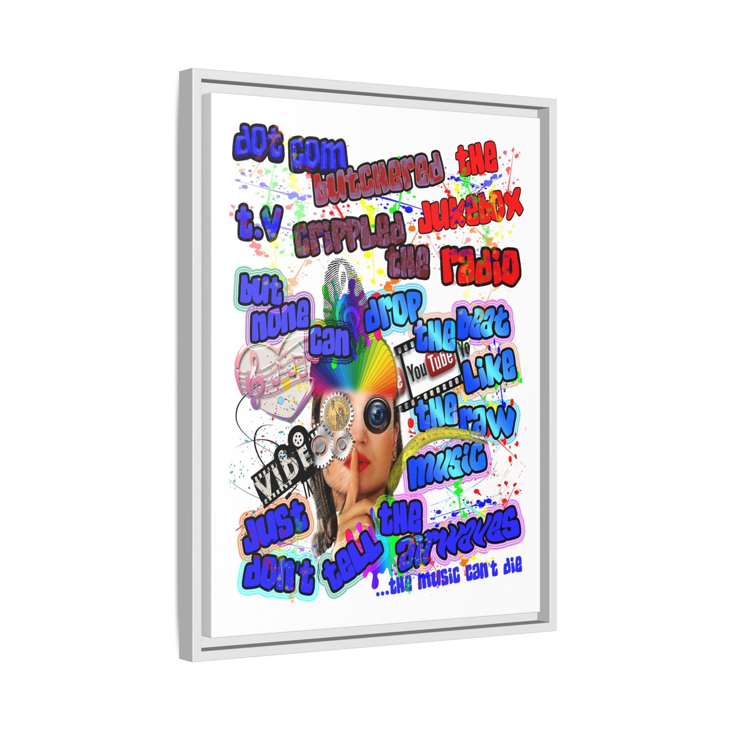 drop the beat - framed canvas art (white)