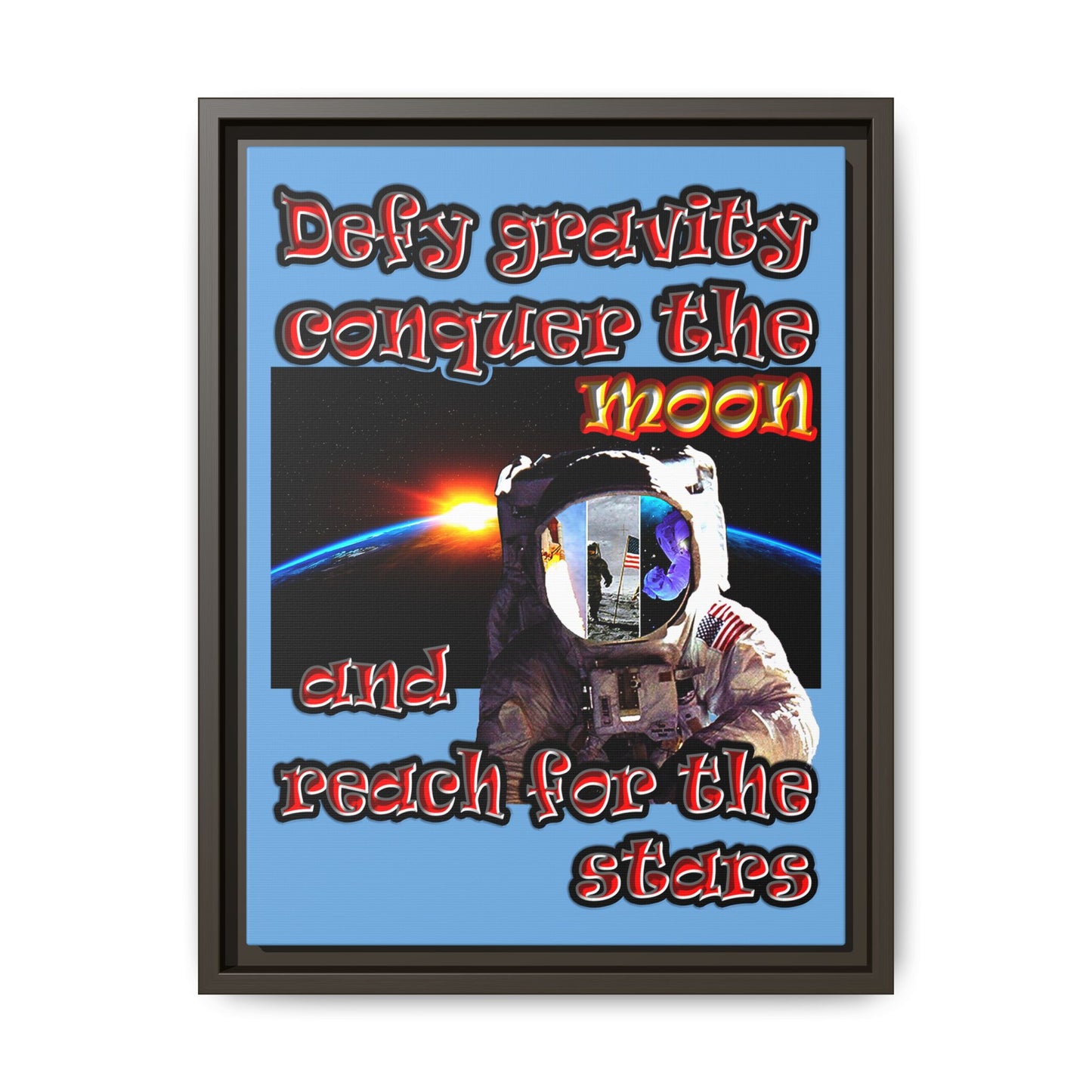 defy conquer reach - framed canvas art (light blue)
