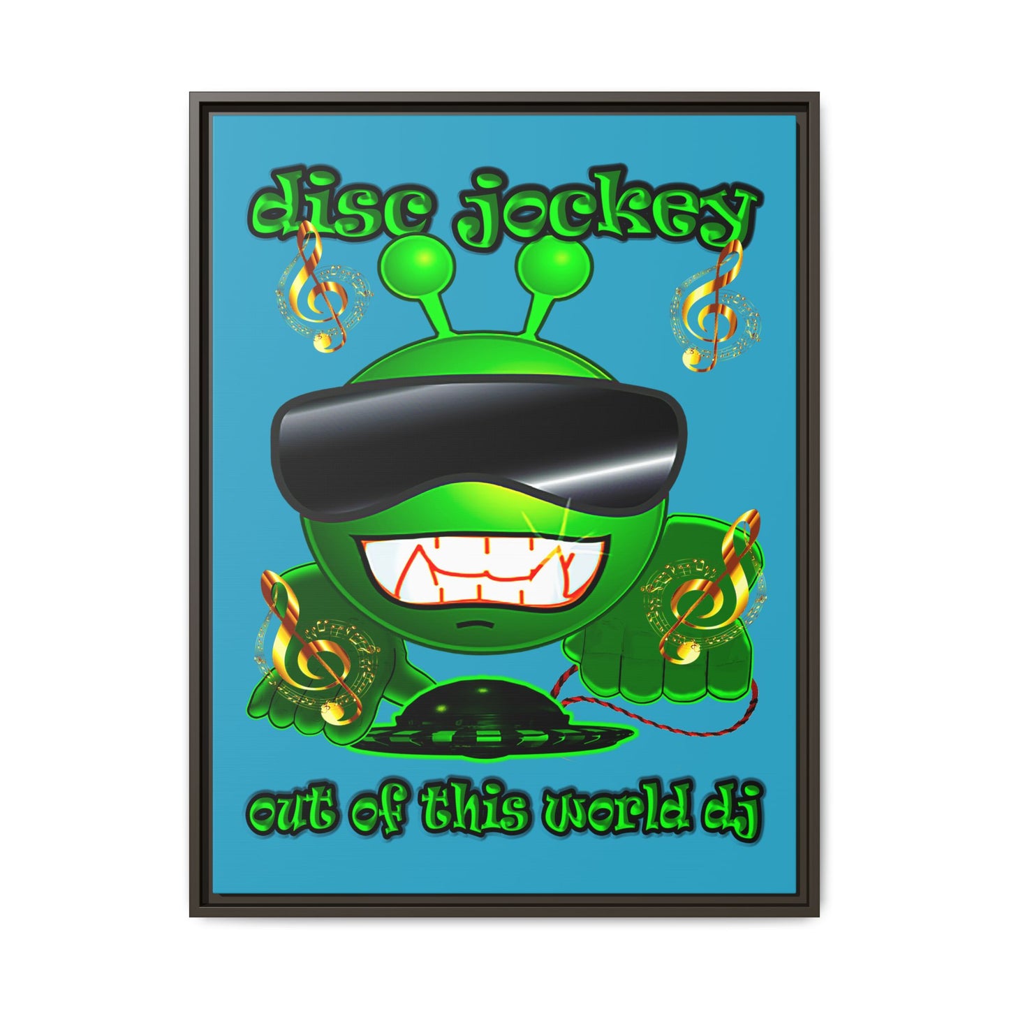 disc jockey - framed canvas art (turquoise)