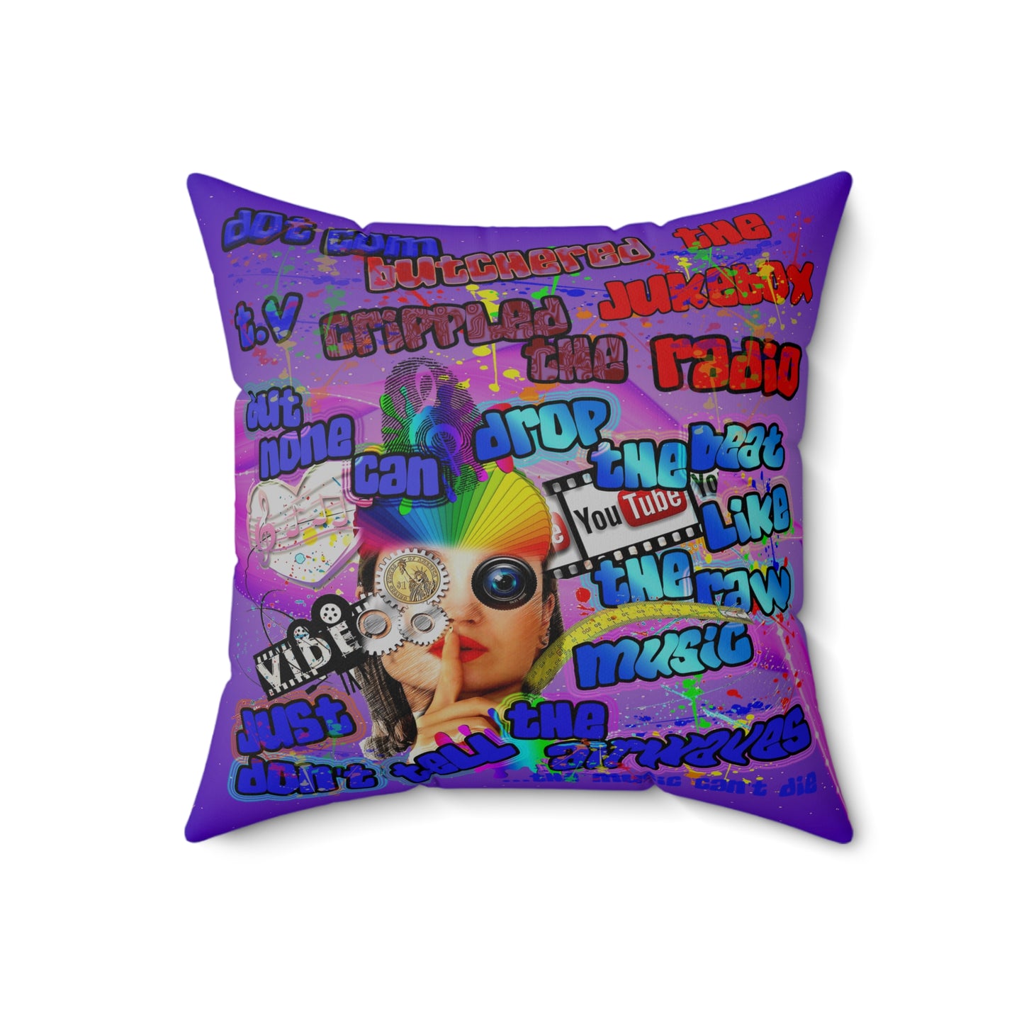 drop the beat - Spun Polyester Square Pillow - (purple-pink wave)