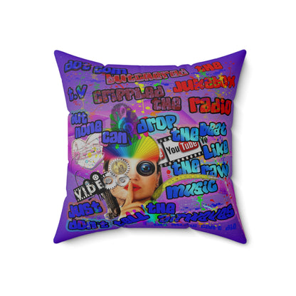 drop the beat - Spun Polyester Square Pillow - (purple-pink wave)