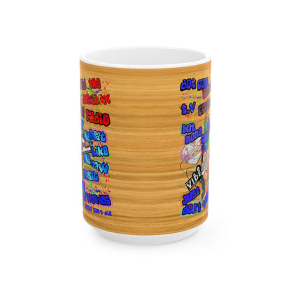 drop the beat - White Mug (butterscotch wood finish)
