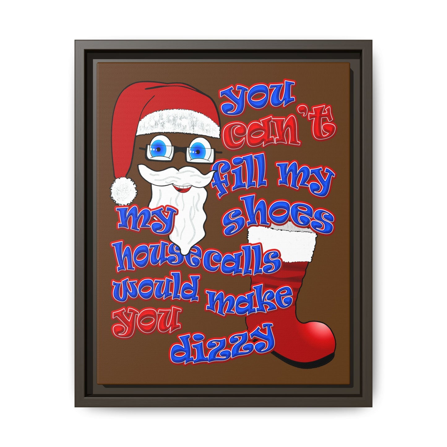 santa's shoes - framed canvas art (brown)