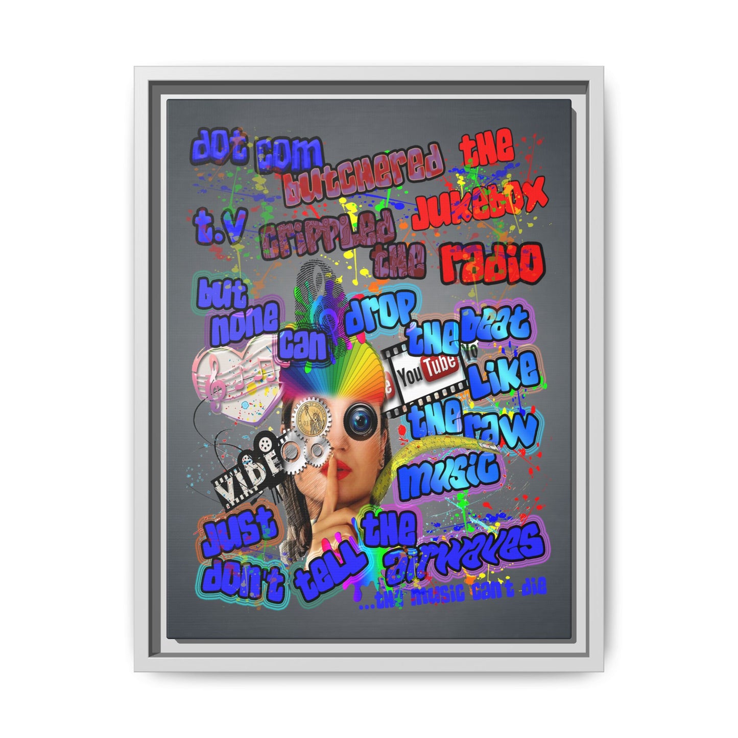 drop the beat - framed canvas art (grey-light grey)