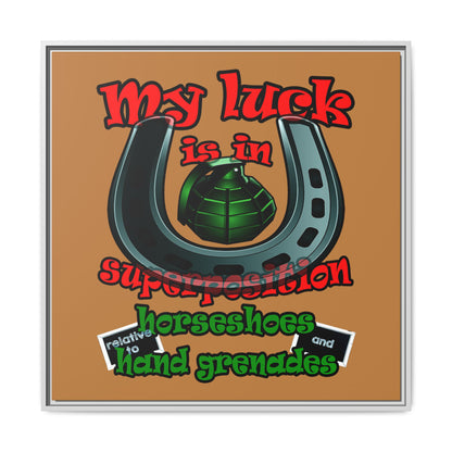 my luck - framed canvas art (light brown)