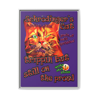 schrodinger's cat - framed canvas art (purple)