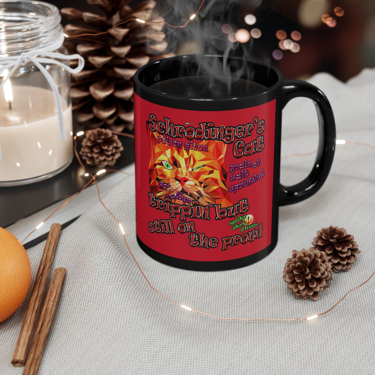 schrodinger's cat - Black Mug (dark red)