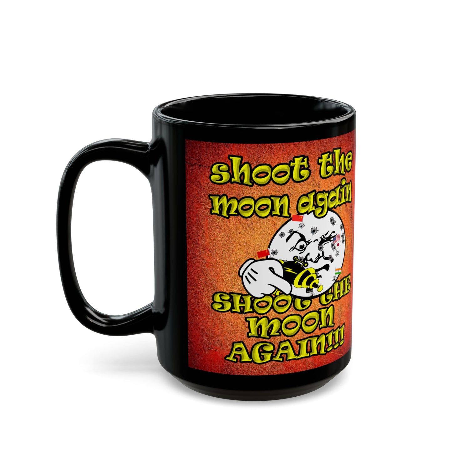shoot the moon again - Black Mug (burnt orange)