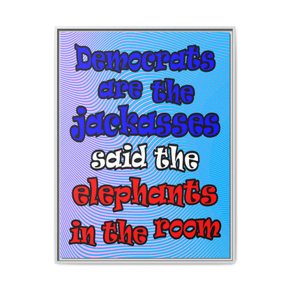 donkeys and elephants - framed canvas art (light blue-purple wave)