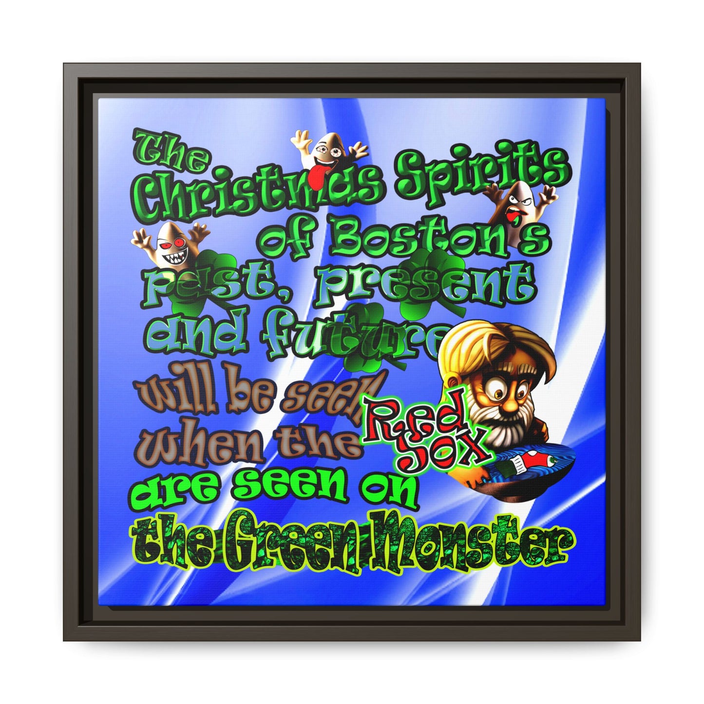 christmas spirits of boston - framed canvas art (blue-white wave)