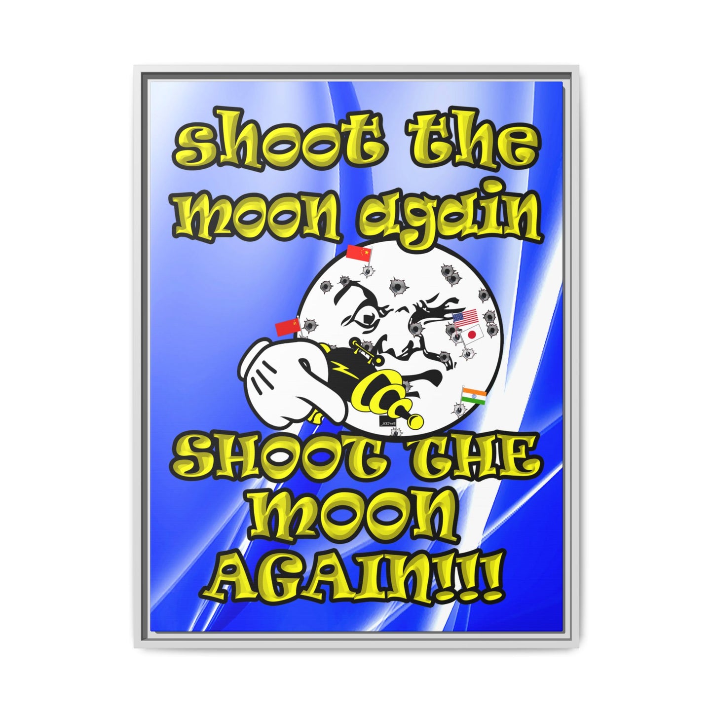 shoot the moon again - framed canvas art (blue-white wave)