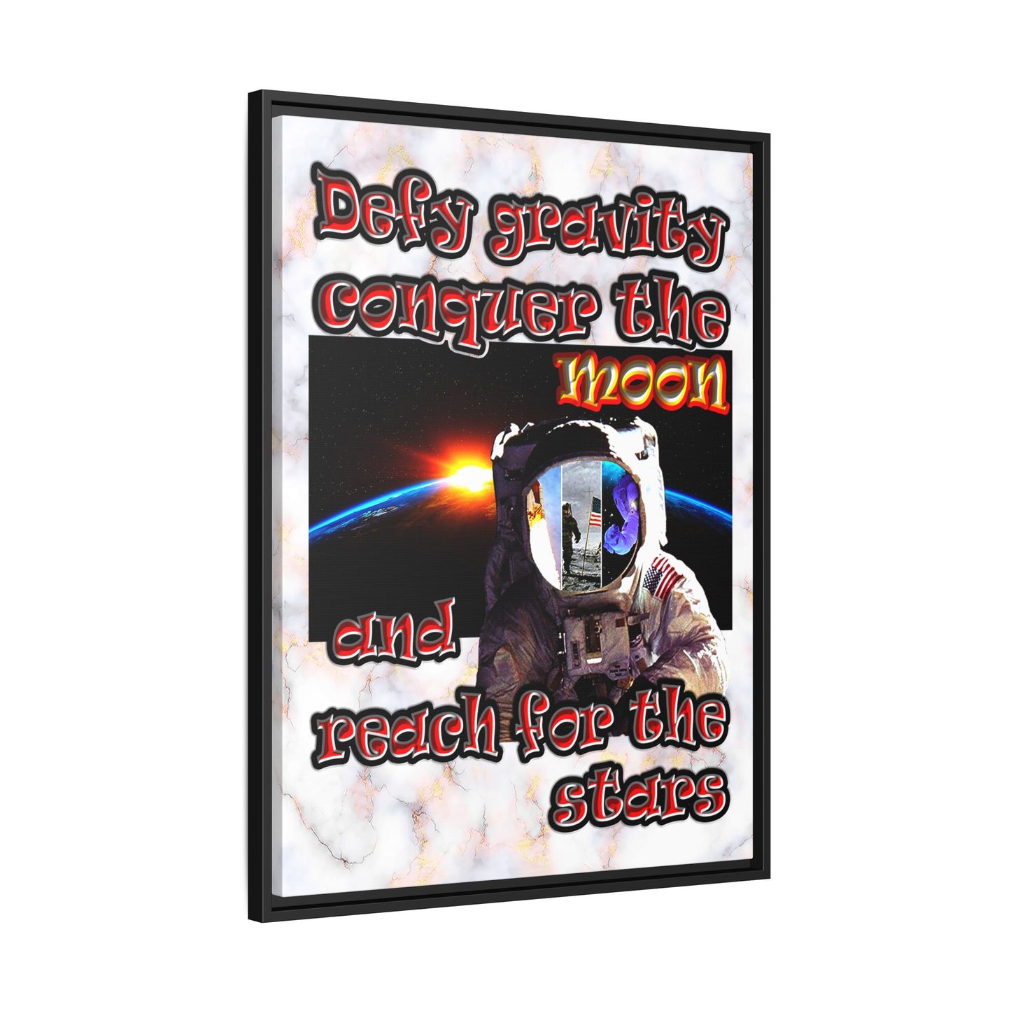 defy conquer reach - framed canvas art (white marble)