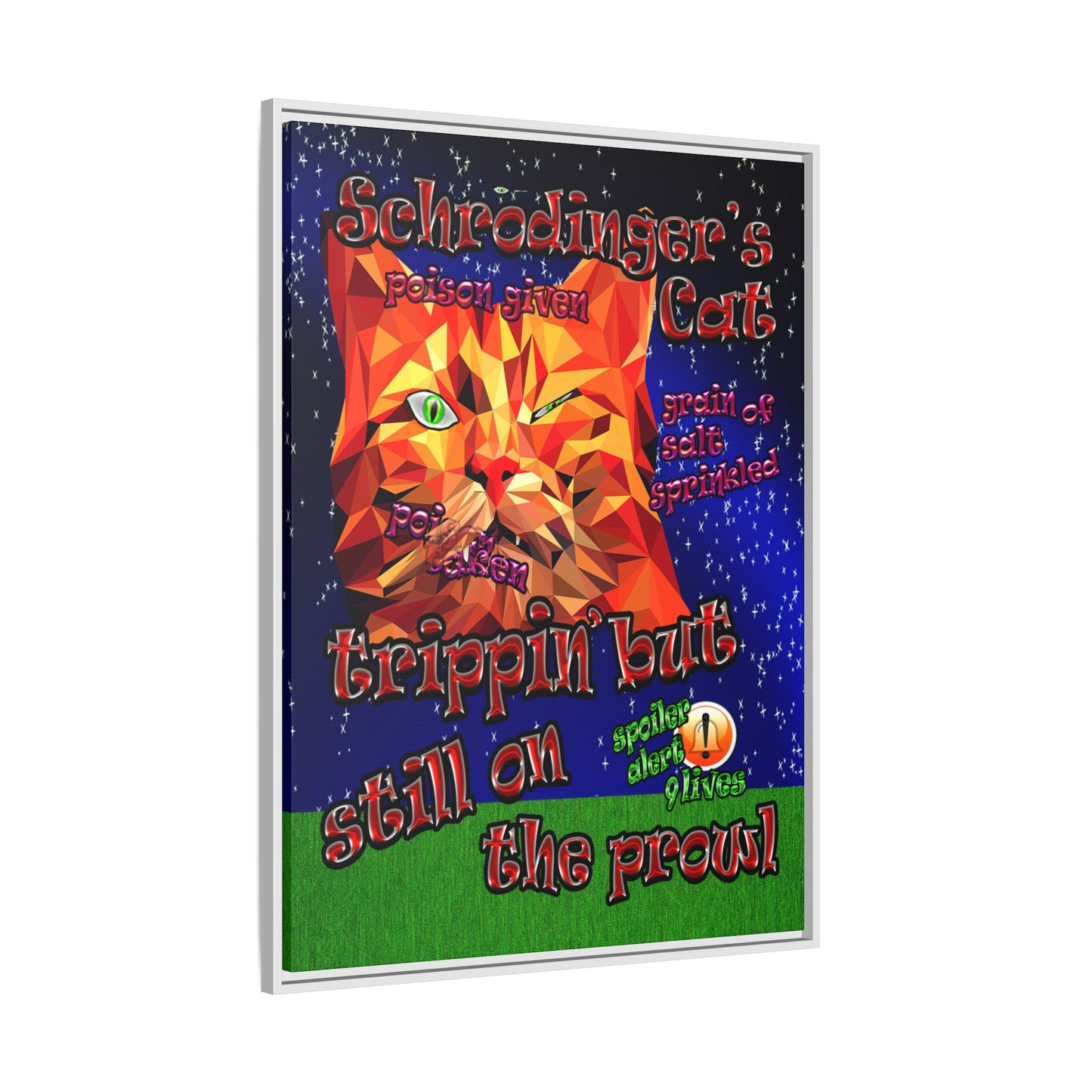 schrodinger's cat - framed canvas art ('snoops' background)