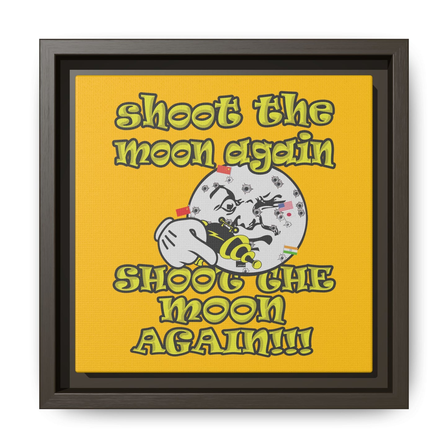 shoot the moon again - framed canvas art (yellow)