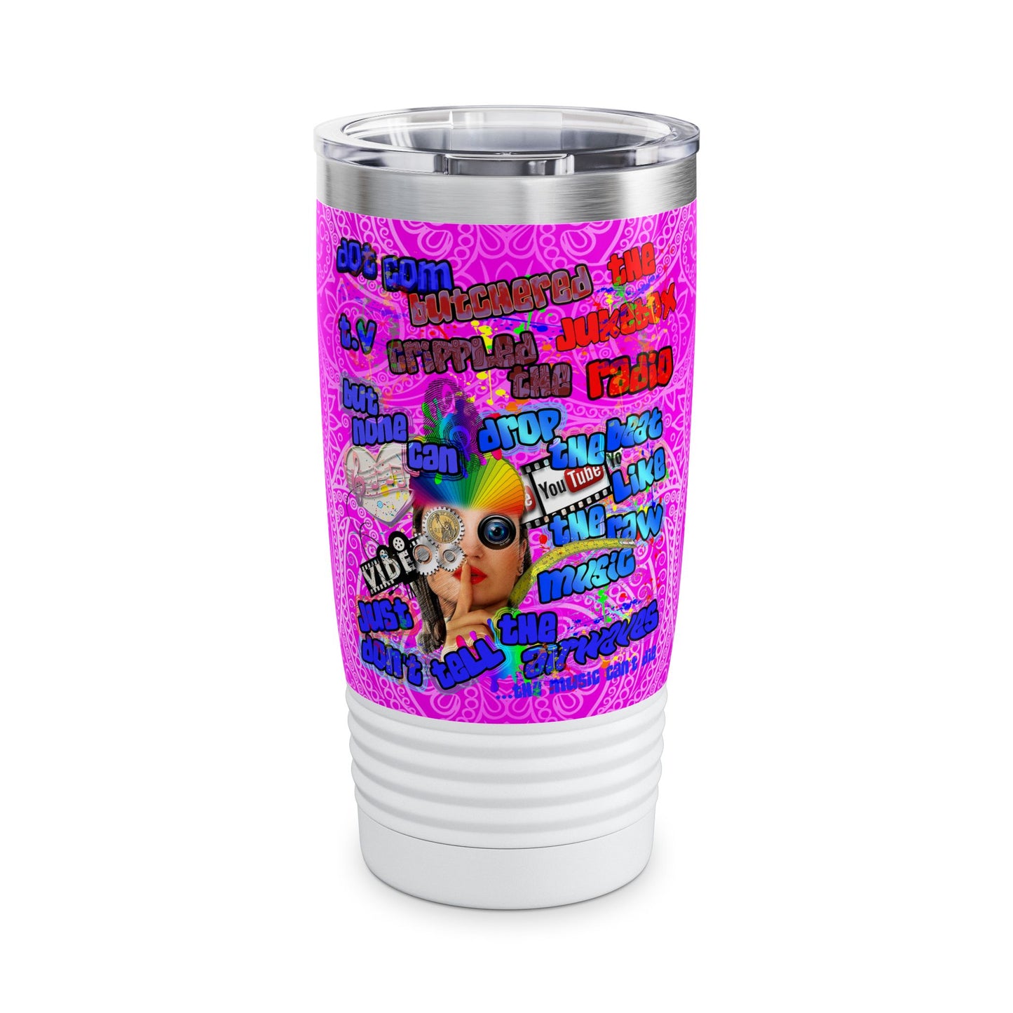 drop the beat - Ringneck Tumbler, 20oz  (pink swirl)
