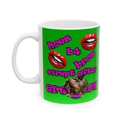 hoes b4 bros - White Mug (logo green)