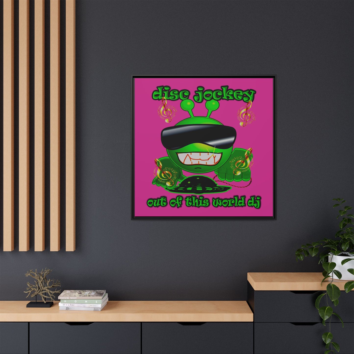 disc jockey - framed canvas art (pink)