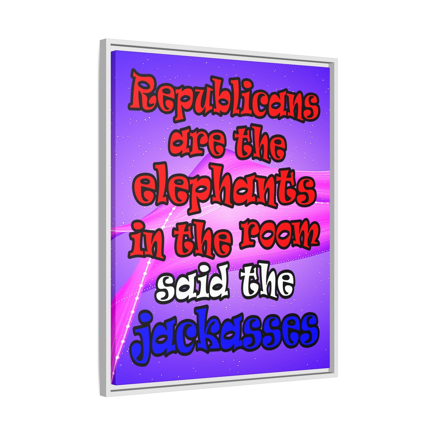 donkeys and elephants - framed canvas art (purple-pink wave)