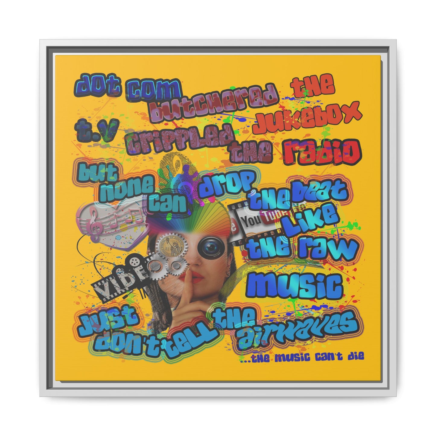 drop the beat - framed canvas art (yellow)