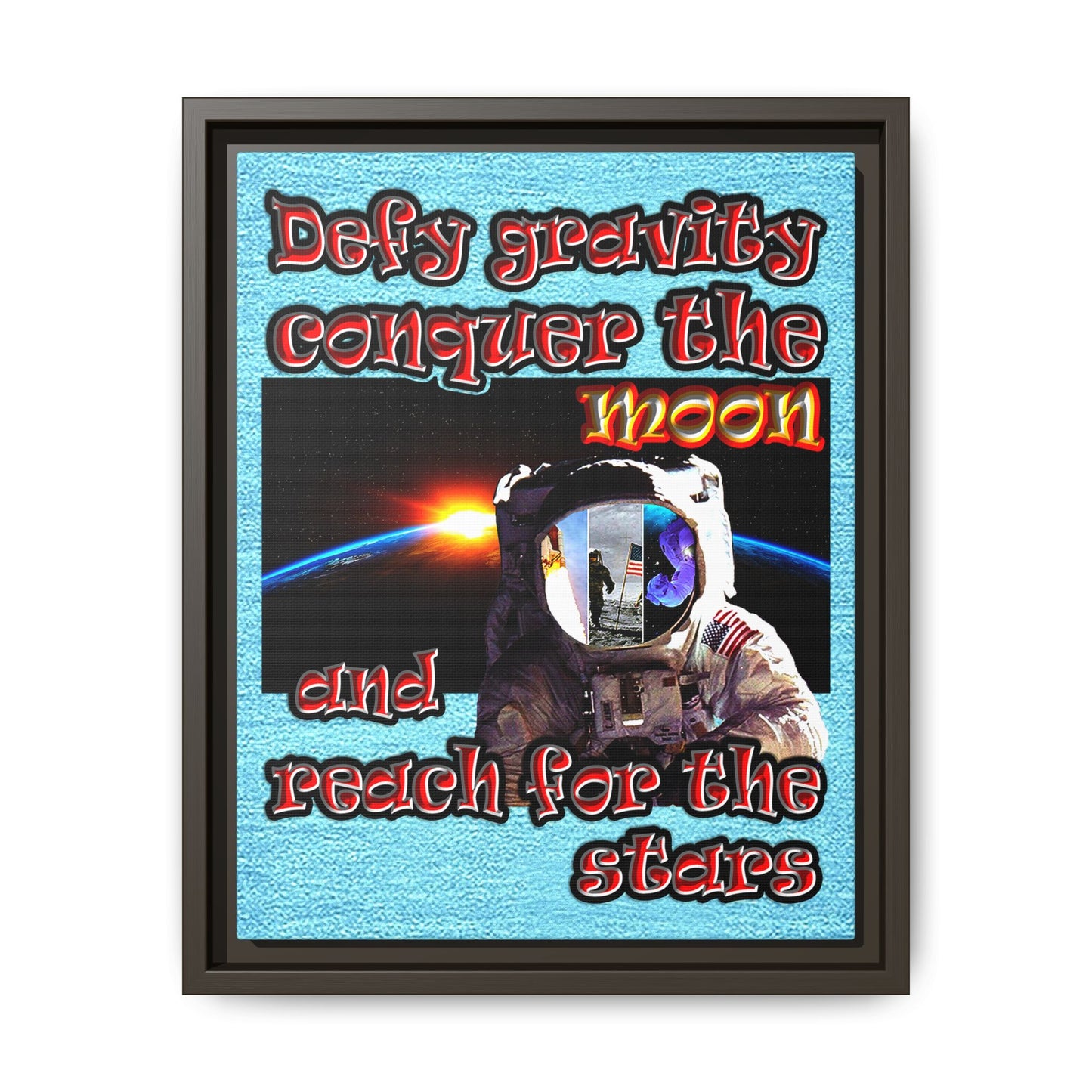 defy conquer reach - framed canvas art (faded blue)
