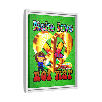 love peace - framed canvas art (green turf)