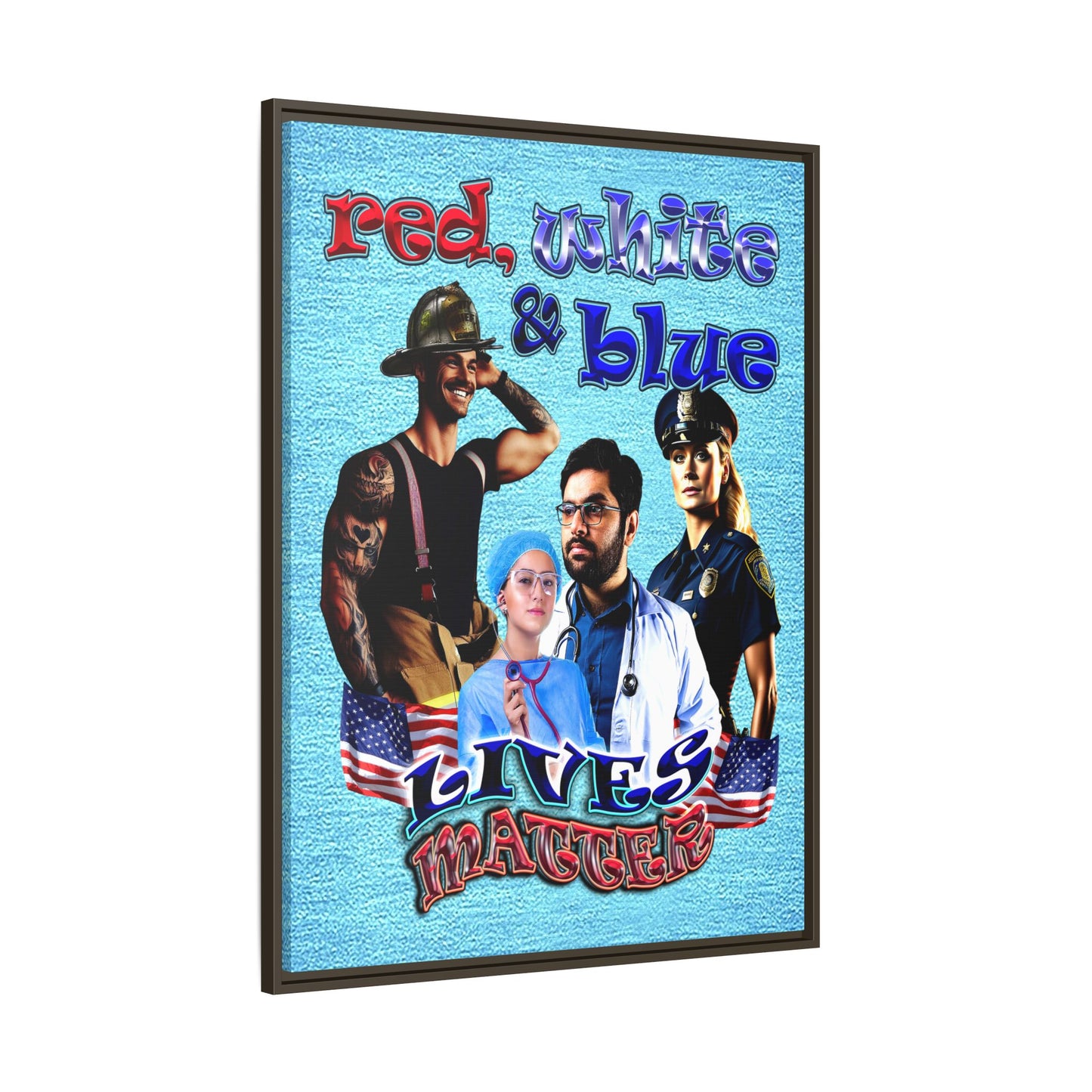 rw&b lives matter - framed canvas art (faded blue)