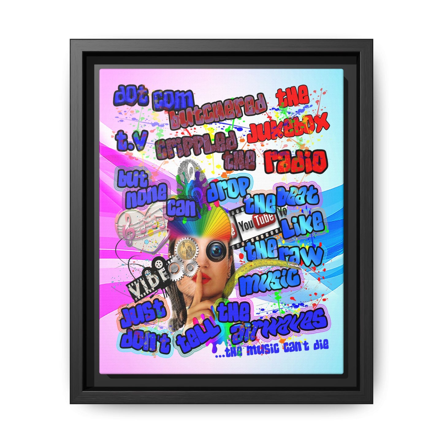drop the beat - framed canvas art (light blue-pink wave)