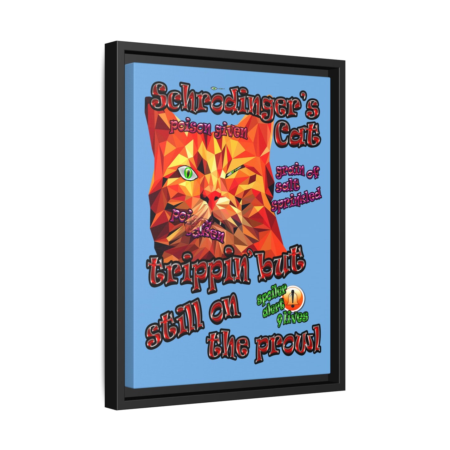 schrodinger's cat - framed canvas art (light blue)