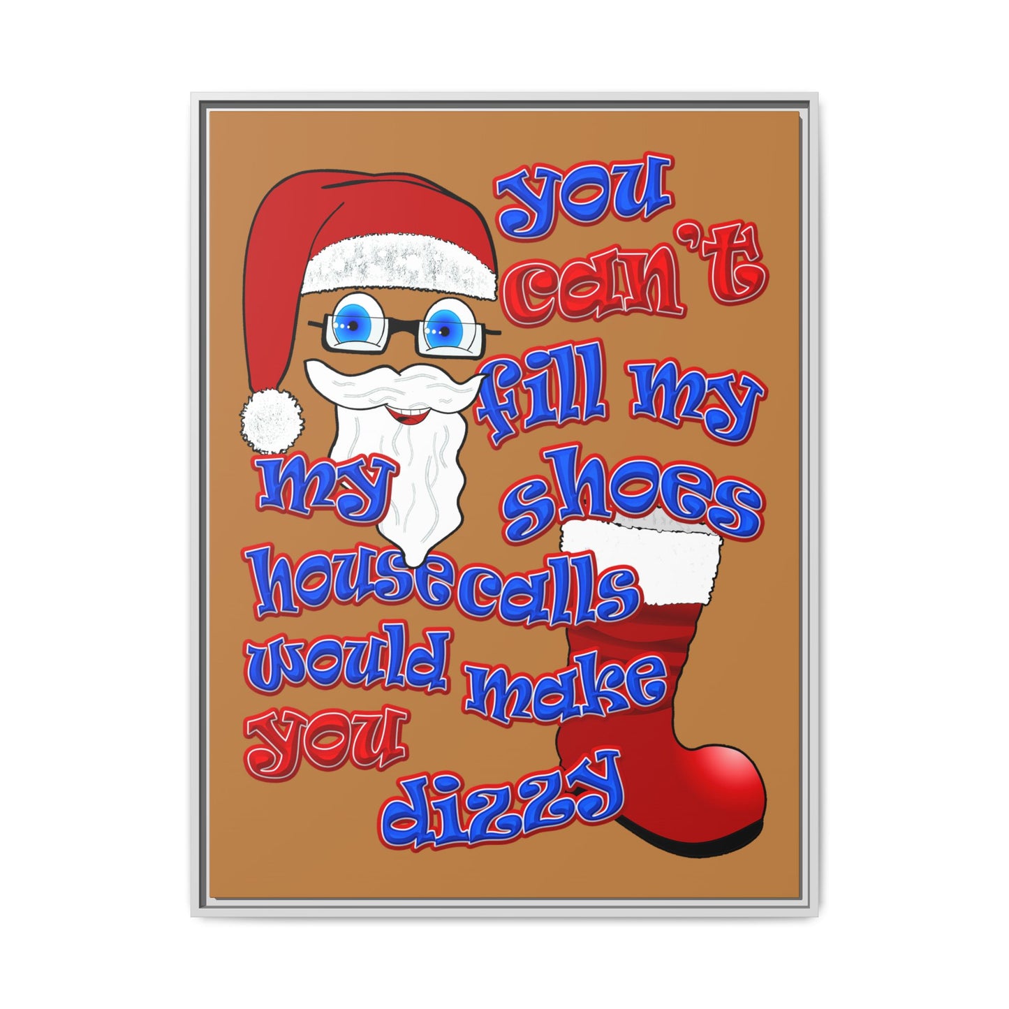 santa's shoes - framed canvas art (light brown)
